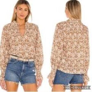 Cleobella Revolve Reza Blouse Floral Print Relax In Cream And Brown Size M